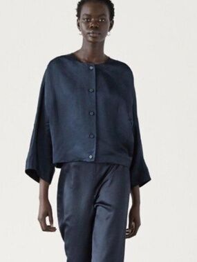 Flowing Satin Bomber jacket - Navy